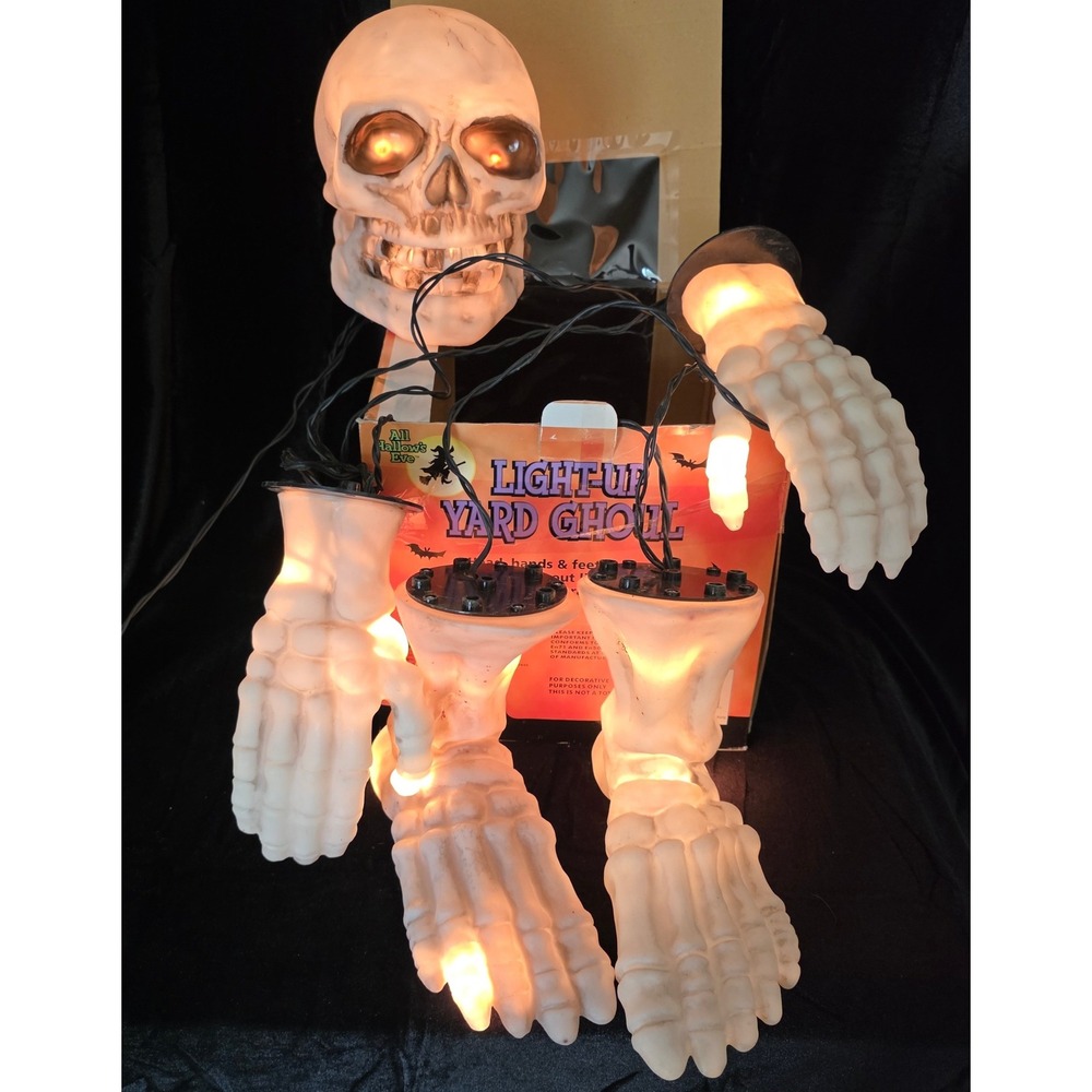 VTG All Hallows Eve Light-Up Yard Ghoul Skeleton Halloween Decor AC Operated